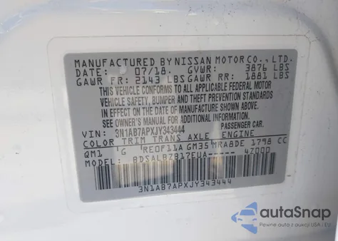 2018 Nissan Sentra S из США, поврежденный, VIN 3N1AB7APXJY343444